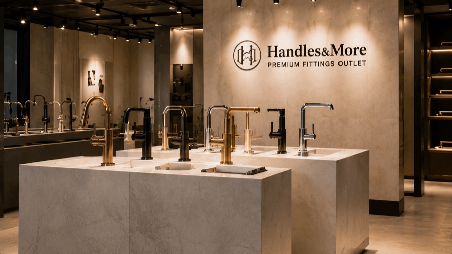 Handles and More showroom display with premium faucets